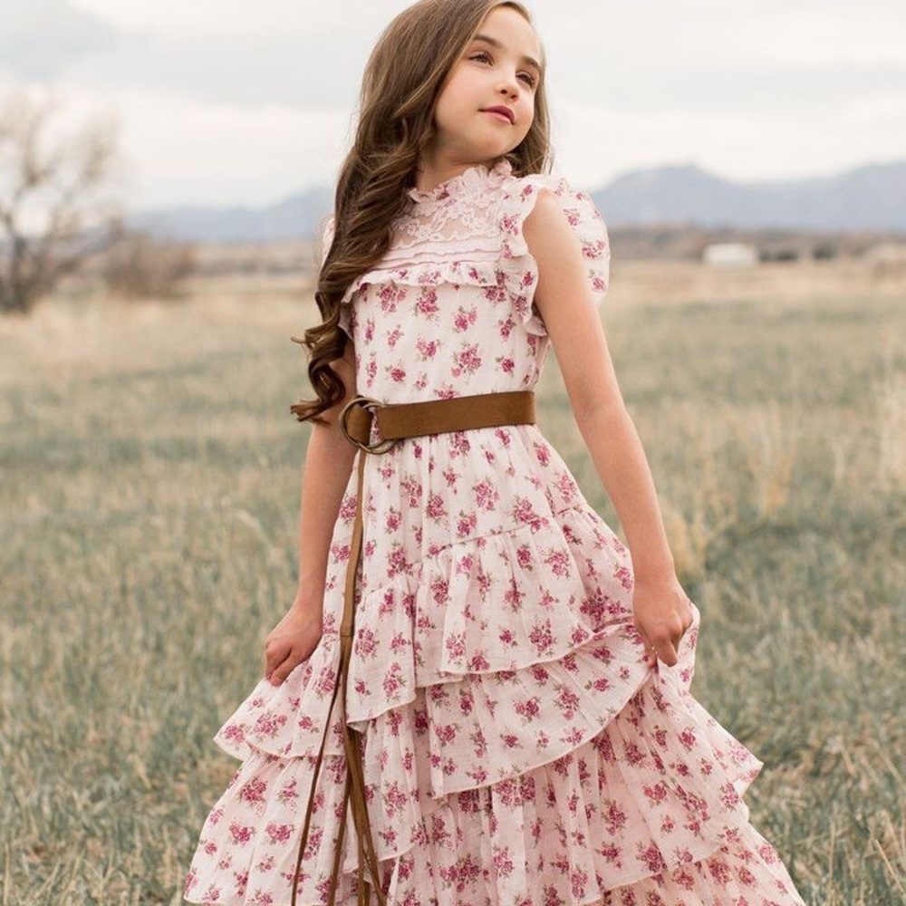 Gorgeous full length girl’s layered ruffled dress from Joyfolie!